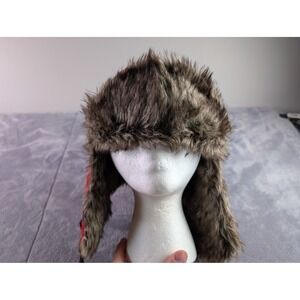 Swiss Tech Red Black Buffalo Plaid Trapper Hat Faux Fur Ear Flaps OSFM